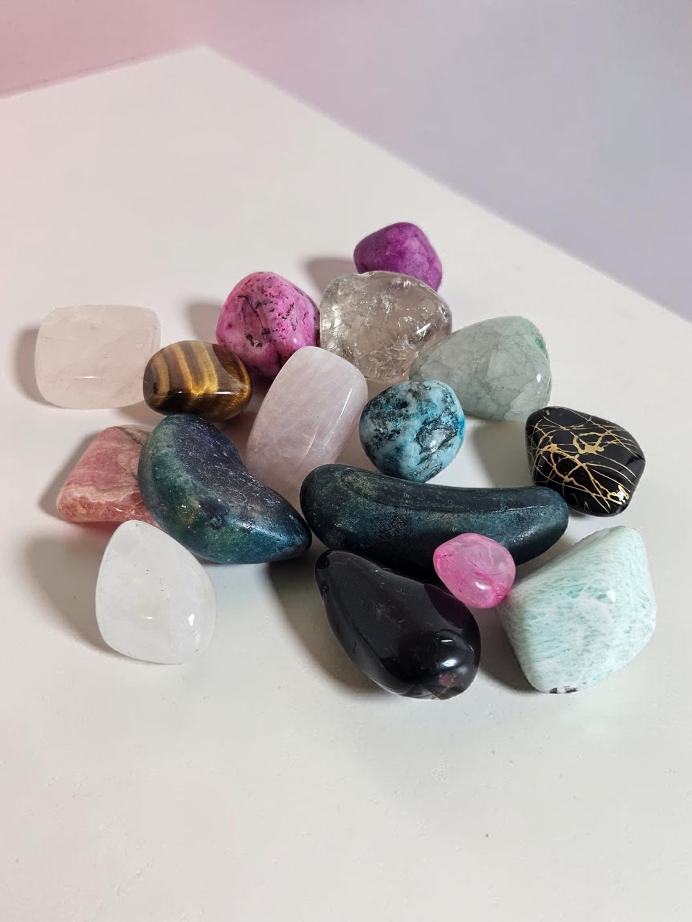 Mixed Tumbled Crystals Rose Quartz Tiger Eye Amazonite Healing Stones Set